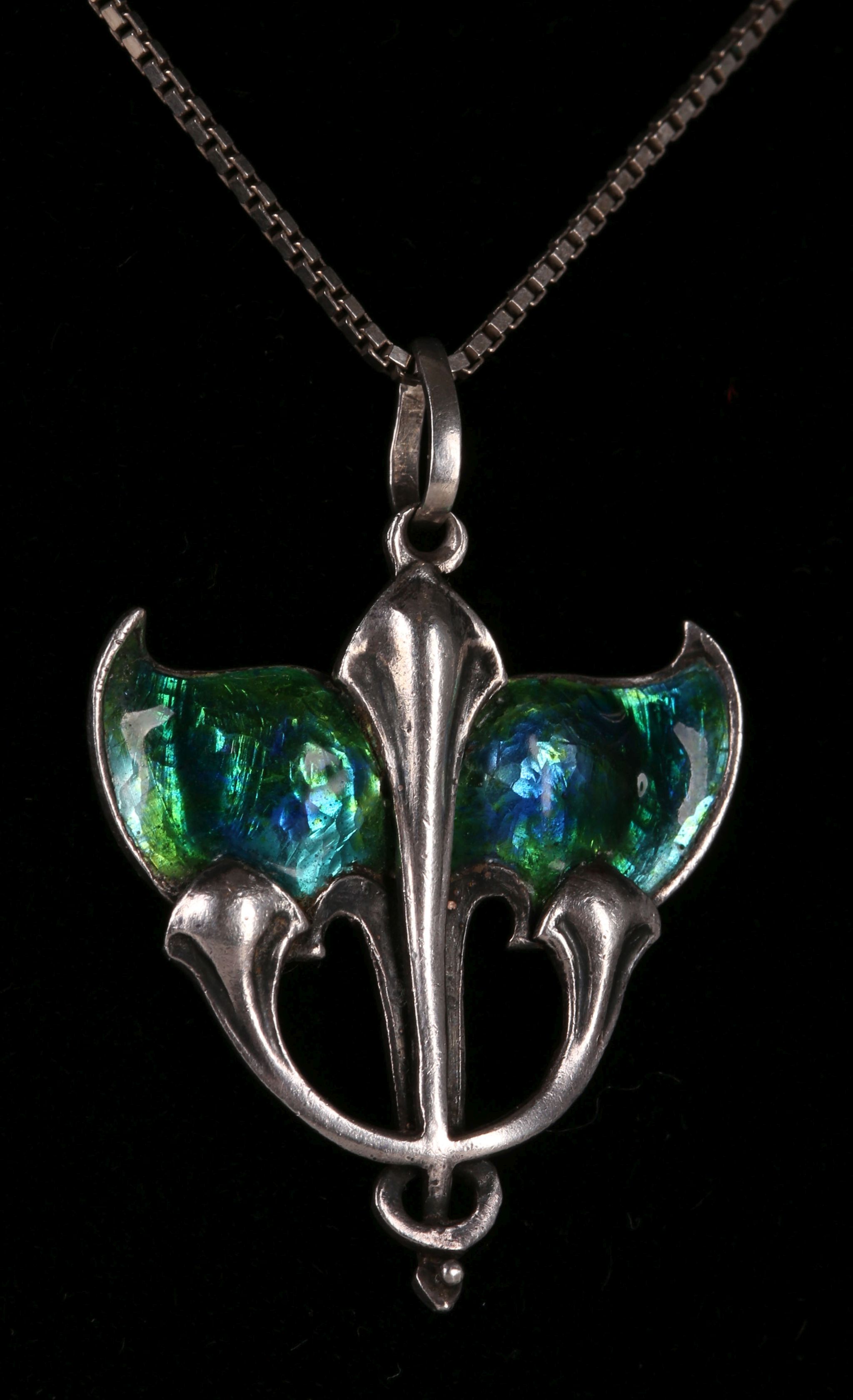 An Art Nouveau silver and enamelled pendant on chain. - Image 2 of 2
