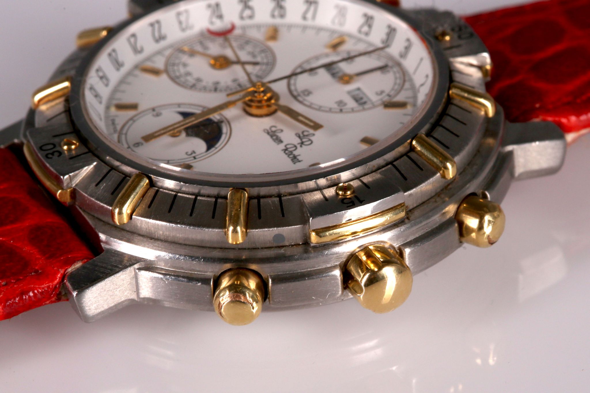 A gents Lucien Rochat chronograph wristwatch in stainless steel, white 18ct gold embellished - Image 3 of 4