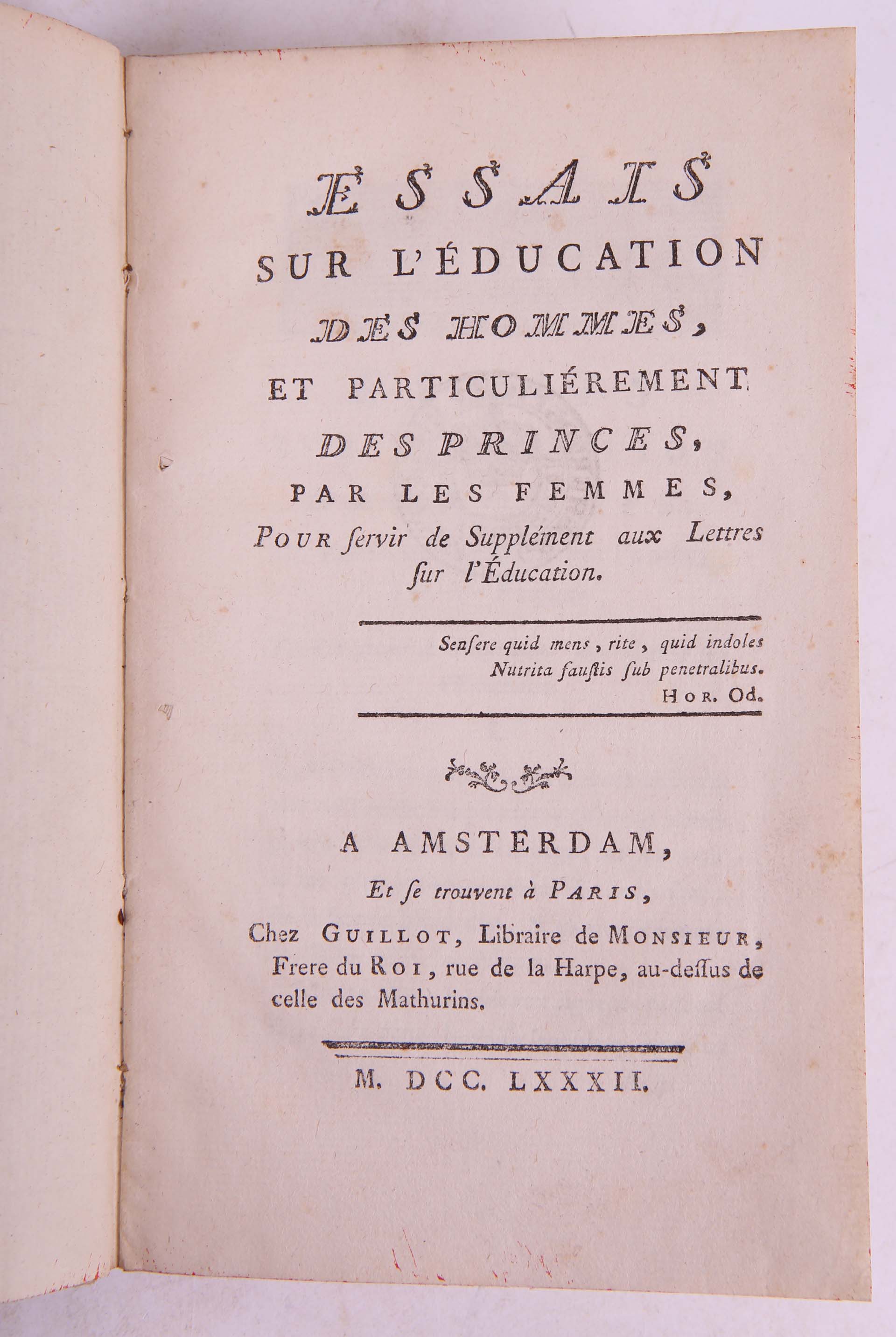 ["MADAME DE GENLIS" ie. Stephanie Felicite, Comtesse de Genlis (1746-1830)]. Essais sur l` Education