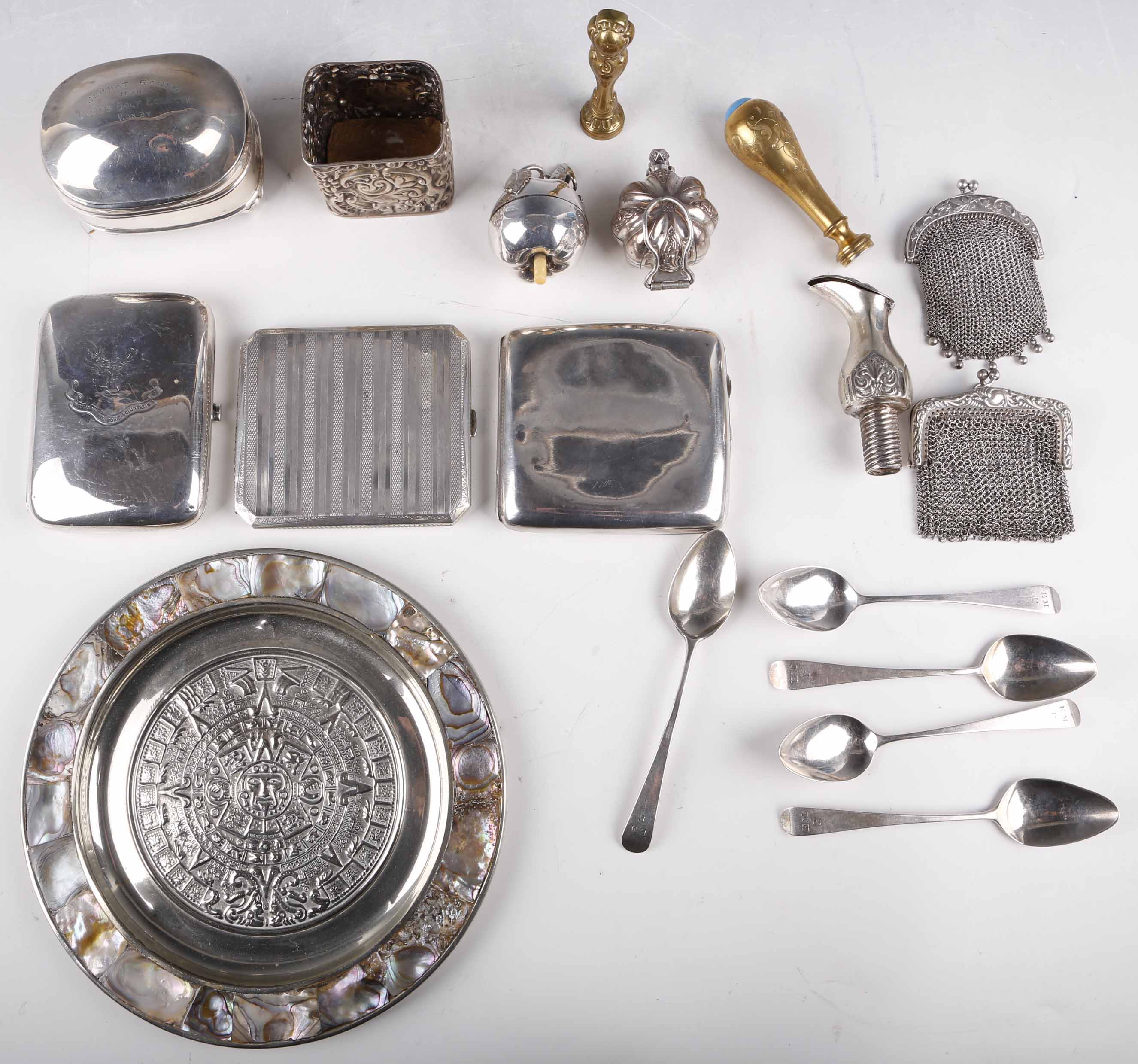 A miscellaneous selection of hallmarked silver, 800 silver and white metal items, to include two