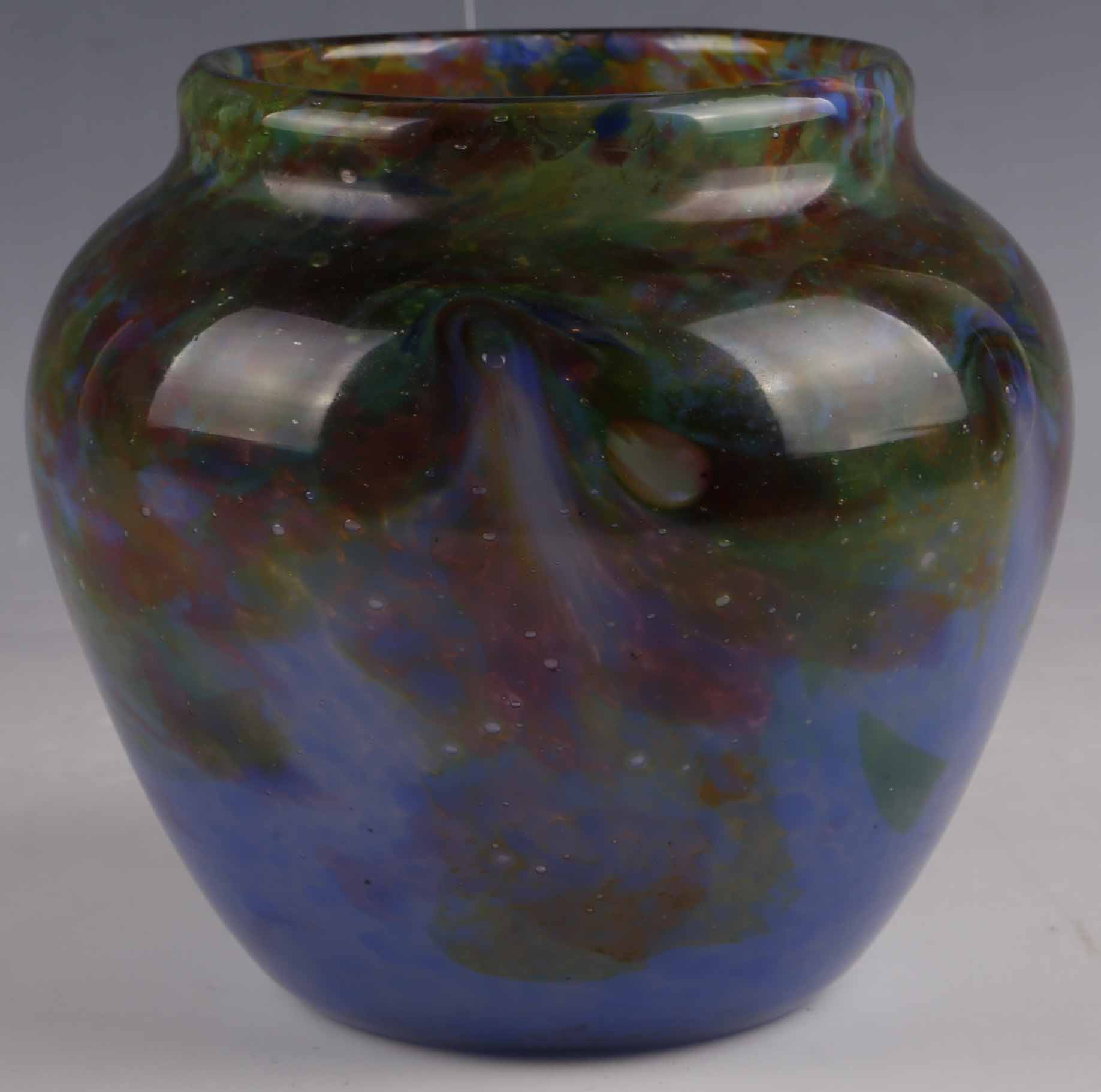 Monart glass vase, early 20th Century, purple and green decoration, polished raised pontil and outer