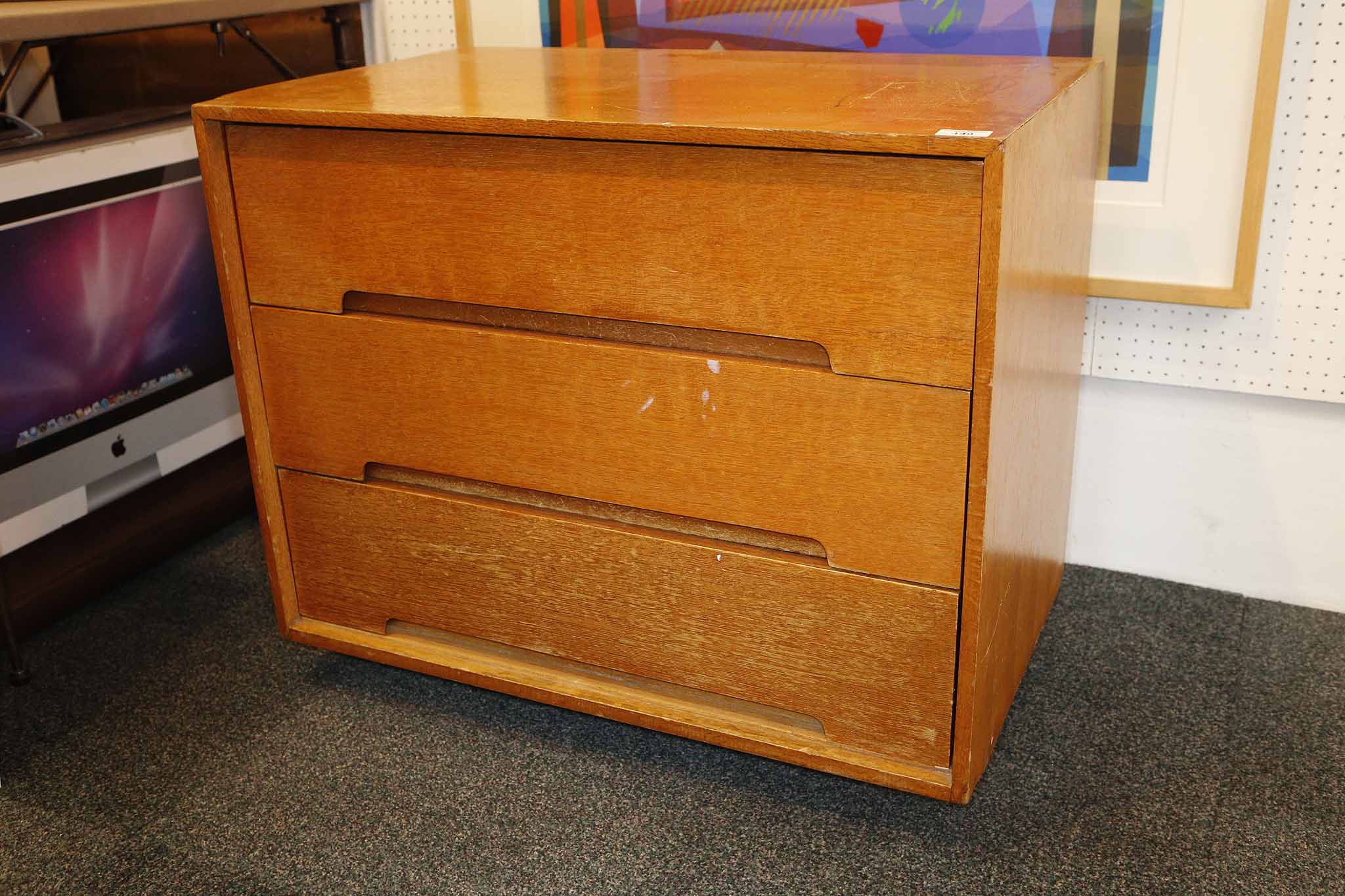A John and Sylvia Reid for Stag chest of drawers, 1950`s, C Range in oak veneer, three drawers on
