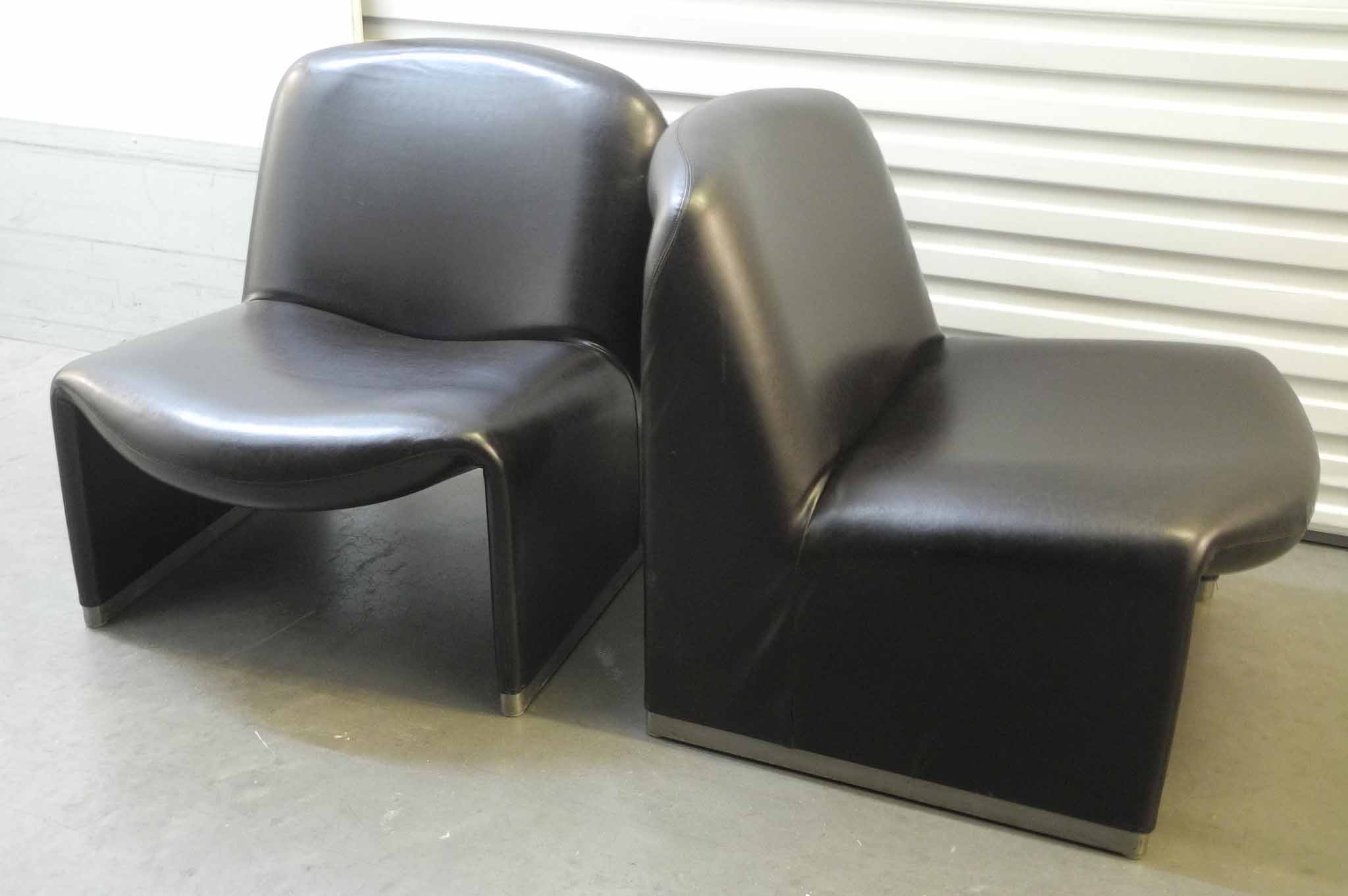 A pair of Alky chairs, by Giancarlo Piretti for Castelli, Italy, circa 1970, black faux leather