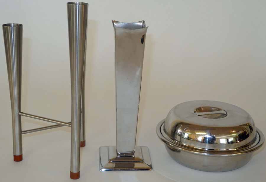 A Robert Welch for Old Hall three branch Campden candlestick, circa 1950, the three candle holders