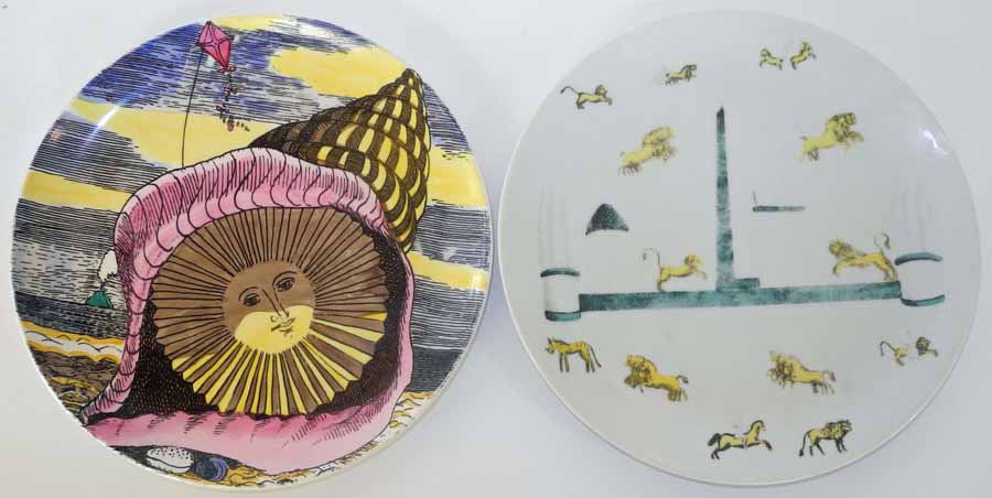 A Piero Fornasetti No. 8 `12 Mesi 12 Soli` sun calendar plate decorated with the sun, a shell and