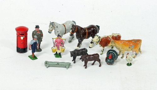 A quantity of Britains and other farm animals, poultry, hunt figures, etc.