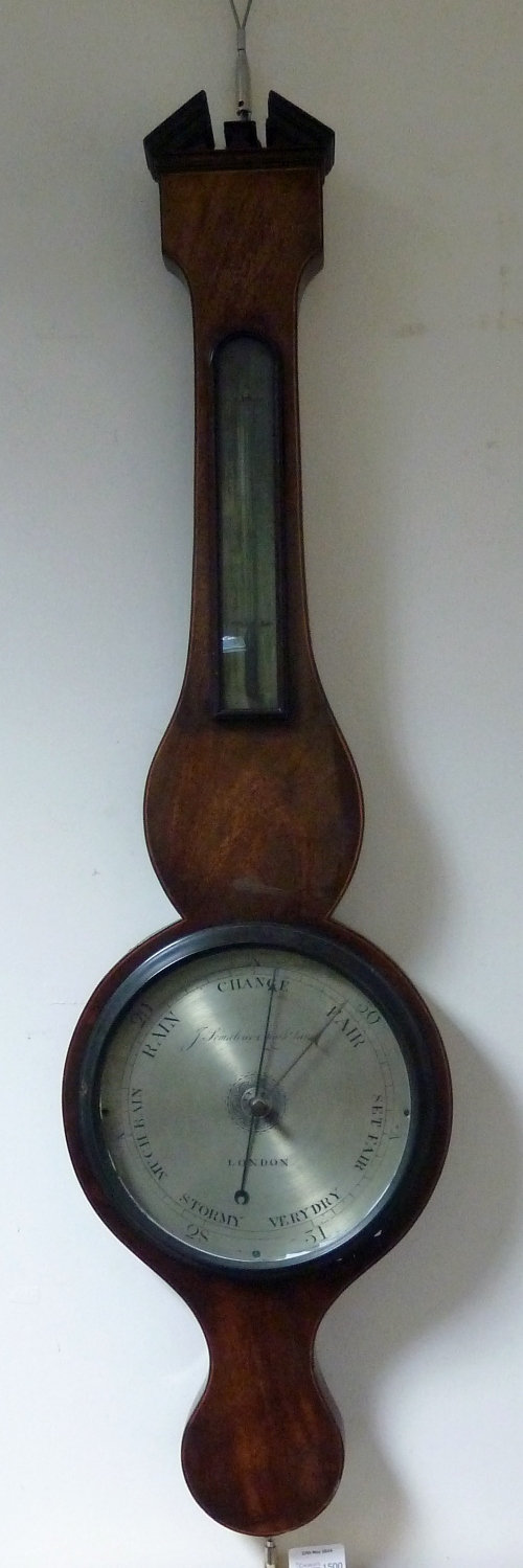 A 19th Century mahogany two-part wheel barometer, the silvered dial signed J Somalvico, 4 Leather - Image 2 of 2