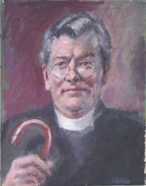 John Gilroy (ARR)/Portrait of Kenneth Moore as Father Brown/oil on canvas, 45.75cm x 35.5cm (18" x
