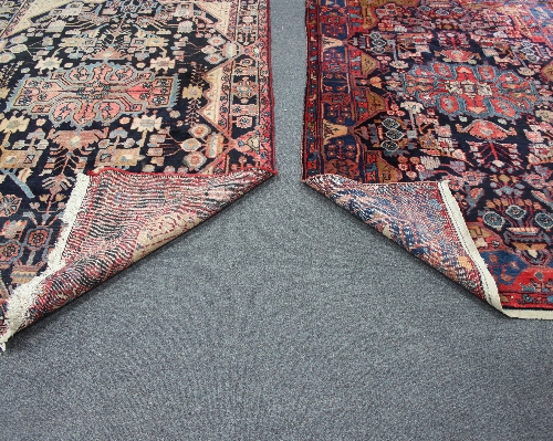 A Hamadan rug with central blue ground geometric field and border, 254cm x 153cm (100" x 60.25") and - Image 4 of 4