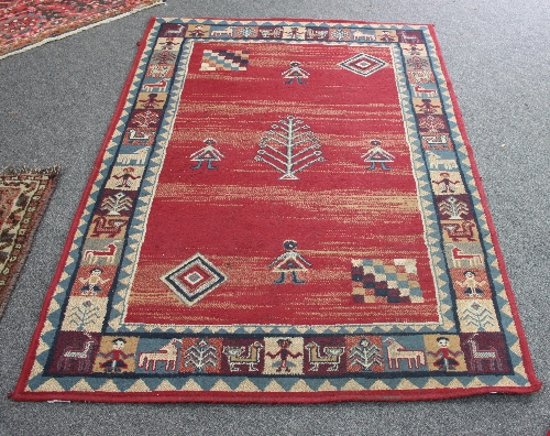 A small Hamadan rug with triple pole medallion on a red ground, 157cm x 100cm (61.75" x 39.5") and - Image 4 of 5