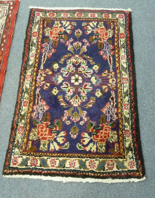 Three small Oriental rugs, 102cm (40"), 100cm (39") and 97cm (38") long, and another rug with - Image 2 of 5