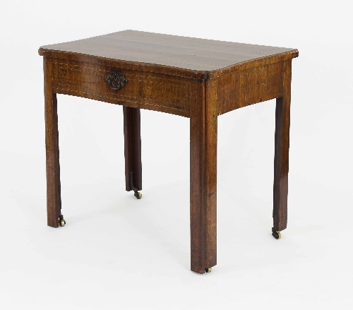 A George II walnut serpentine writing table, the crossbanded top drawer with support legs and fitted