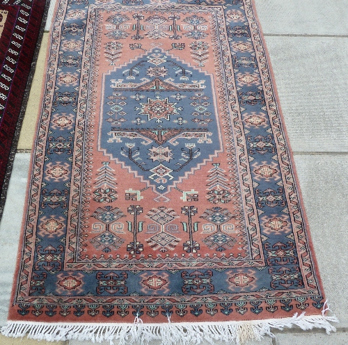 A Hamadan style rug with four central star medallions, 205cm x 79cm (80.5" x 31"), another rug - Image 4 of 5