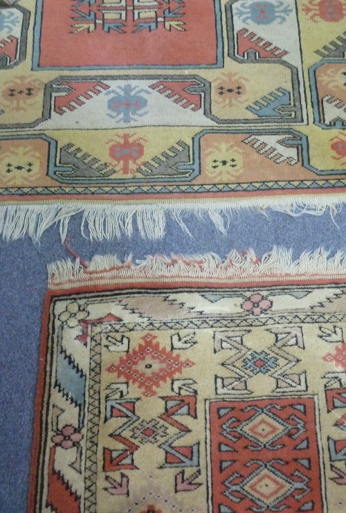 A Turkish rug of geometric design, 183cm x 122cm (72" x 48") and a smaller similar rug - Image 3 of 3