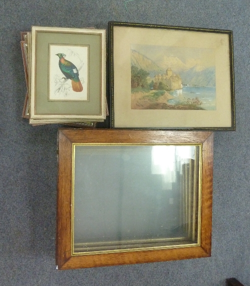 Six oak frames and sundry pictures and prints