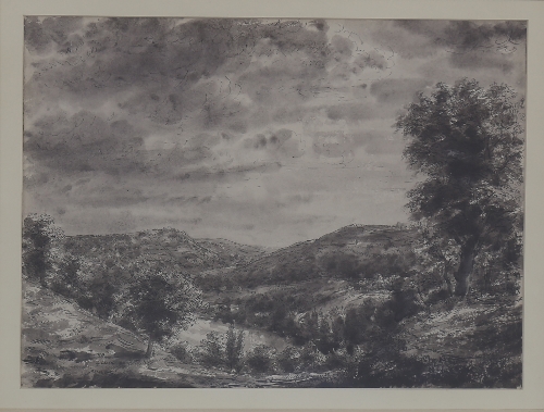 Gerald Ososki/Hilly Landscape/signed and dated G. Ososki '44 lower left/pen, ink and wash, 28cm x