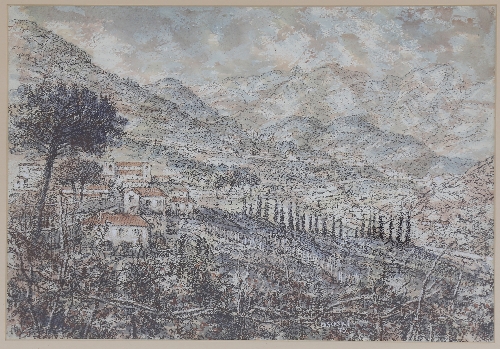 Gerald Ososki/Italianate Landscape/with village and distant mountains/signed and dated Ososki '75/