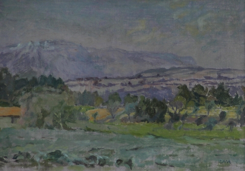 Diana Armfield  [ARR]/Mont St Victoire/signed with initials/oil on board, 17cm x 26cm (6.75" x 18.