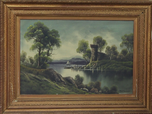 W G Becker/Castle by a Lake/oil on canvas, 50cm x 74cn (19.75" x 29")