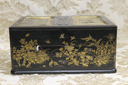 A finest quality Japanese Meiji period lacquered box having fine floral gilt decoration and two