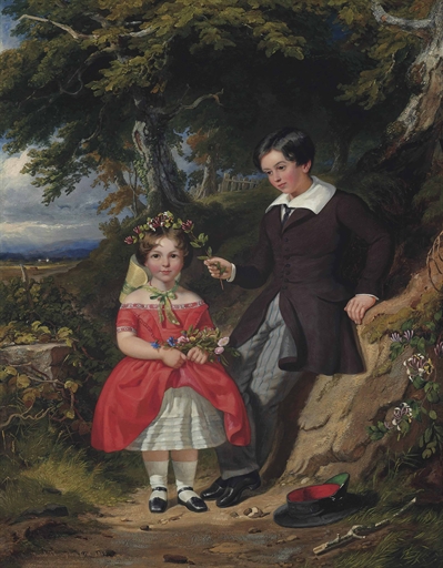 Jacob Thompson (1806-1879)
The children of John Harvey Esq., gathering wild flowers
signed and dated