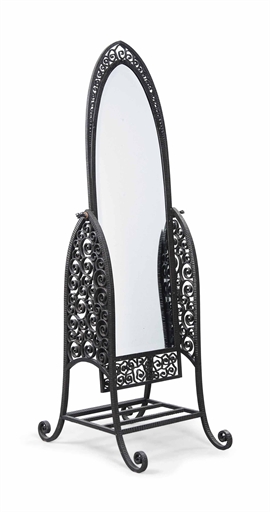 AN EDGAR BRANDT (188-1960) WROUGHT-IRON FLOOR STANDING MIRROR
CIRCA 1930
The bevelled glass