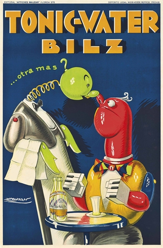 Achille L. Mauzan (1883-1952) 
TONIC-WATER BILZ
lithograph in colours, 1929, printed by 'Affiches