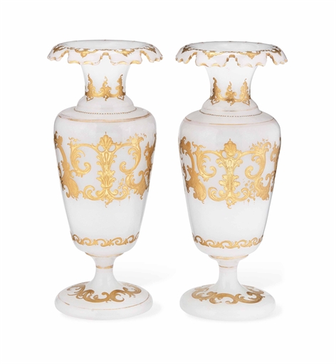 A PAIR OF BOHEMIAN OPALINE GLASS VASES
LATE 19TH CENTURY
Made for the Persian market, with