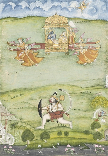 RAMA AND SITA IN A PALANQUIN WITH HANUMAN
PROBABLY BIKANER, NORTH INDIA, CIRCA 1800
Opaque