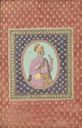 AN ALBUM PAGE: A PORTRAIT OF A NOBLE AND A CALLIGRAPHIC PANEL
DECCAN, CENTRAL INDIA, 18TH CENTURY;