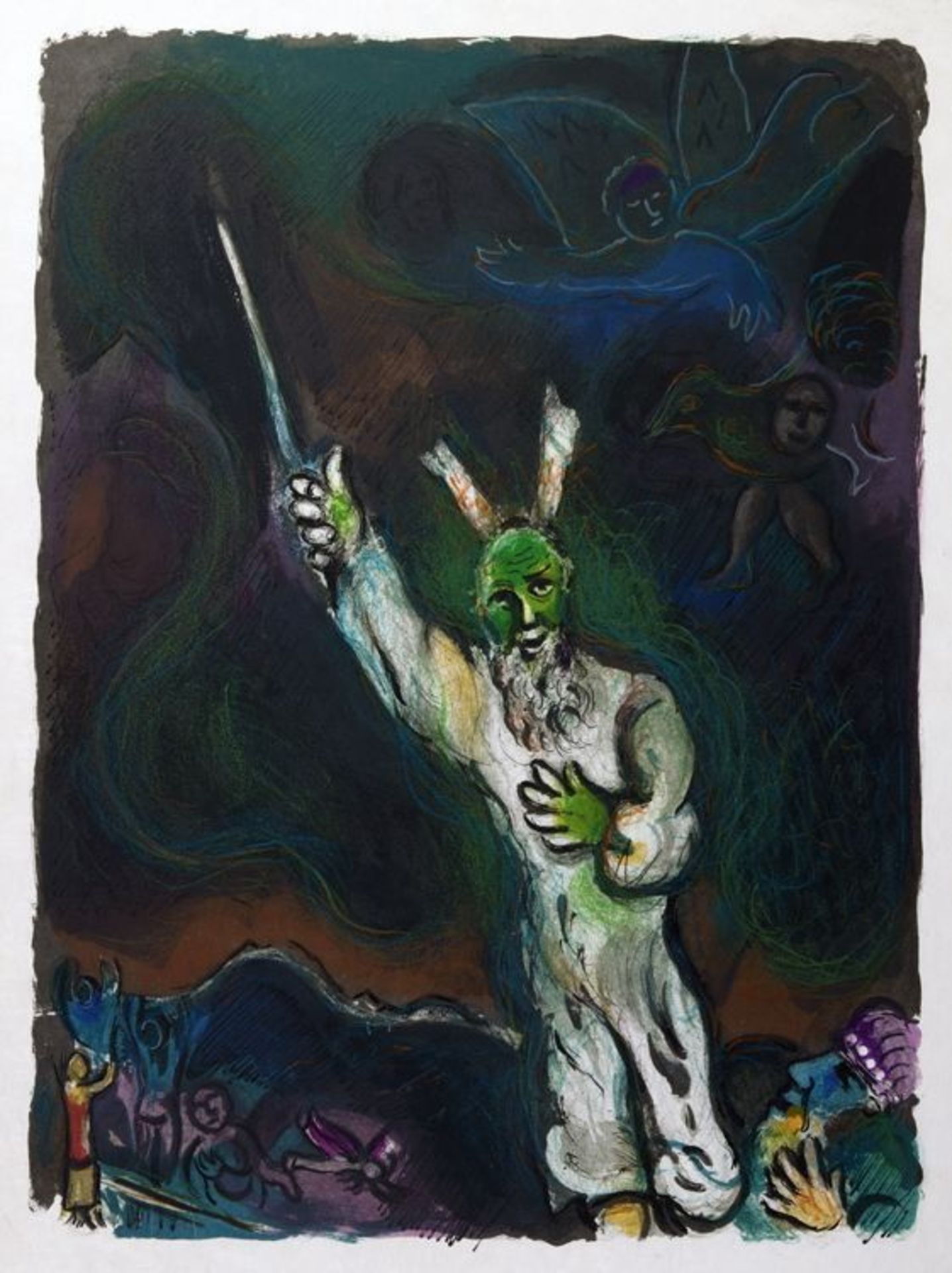 Marc Chagall. Moïse répand les ténèbres sur l’Égypte. Farblithographie. 1966. 45 : 33 cm (50,0 :