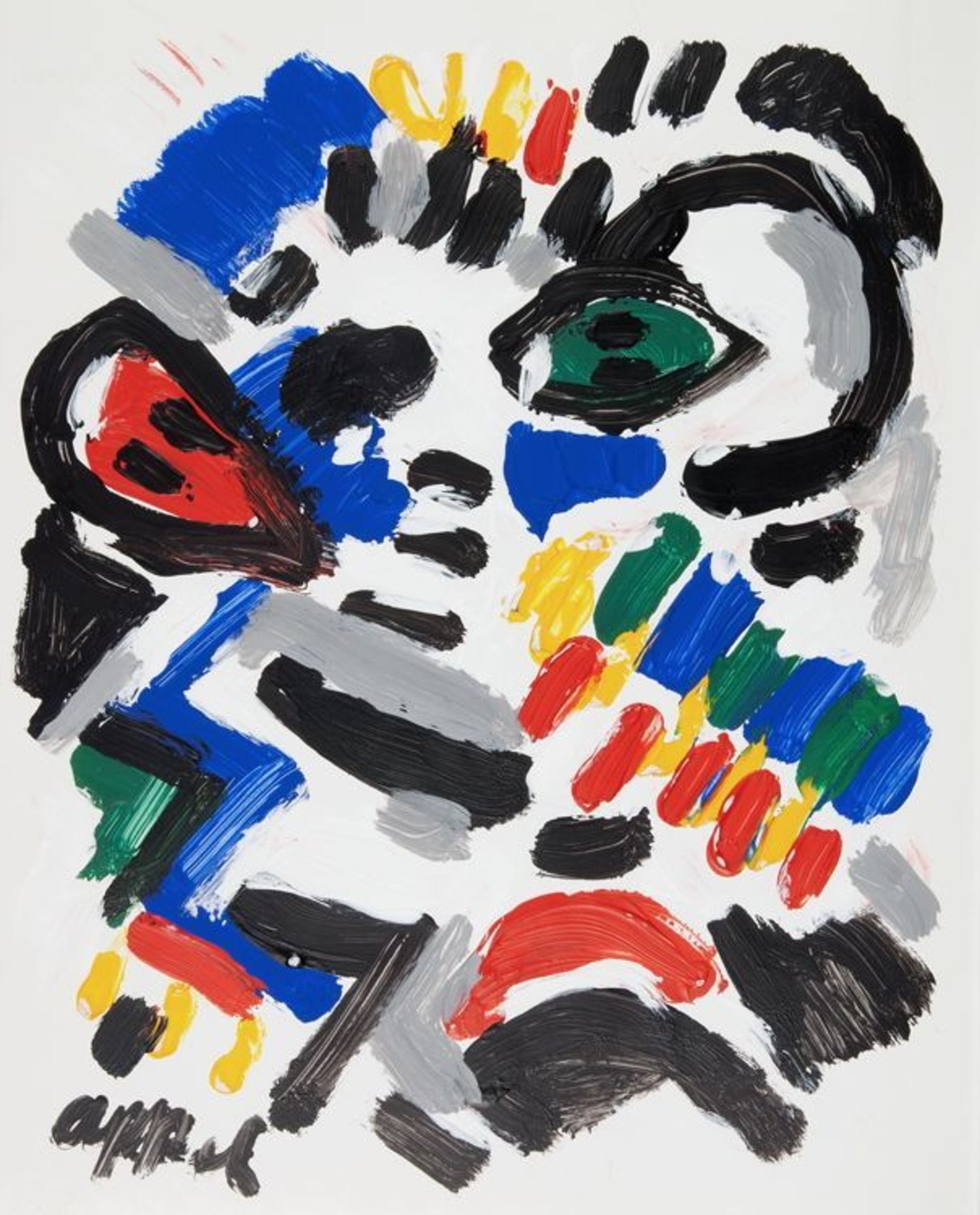 Karel Appel. Ohne Titel. Tempera. 1981. 31,0 : 24,5 cm. Signiert.     Blattfüllende, recht