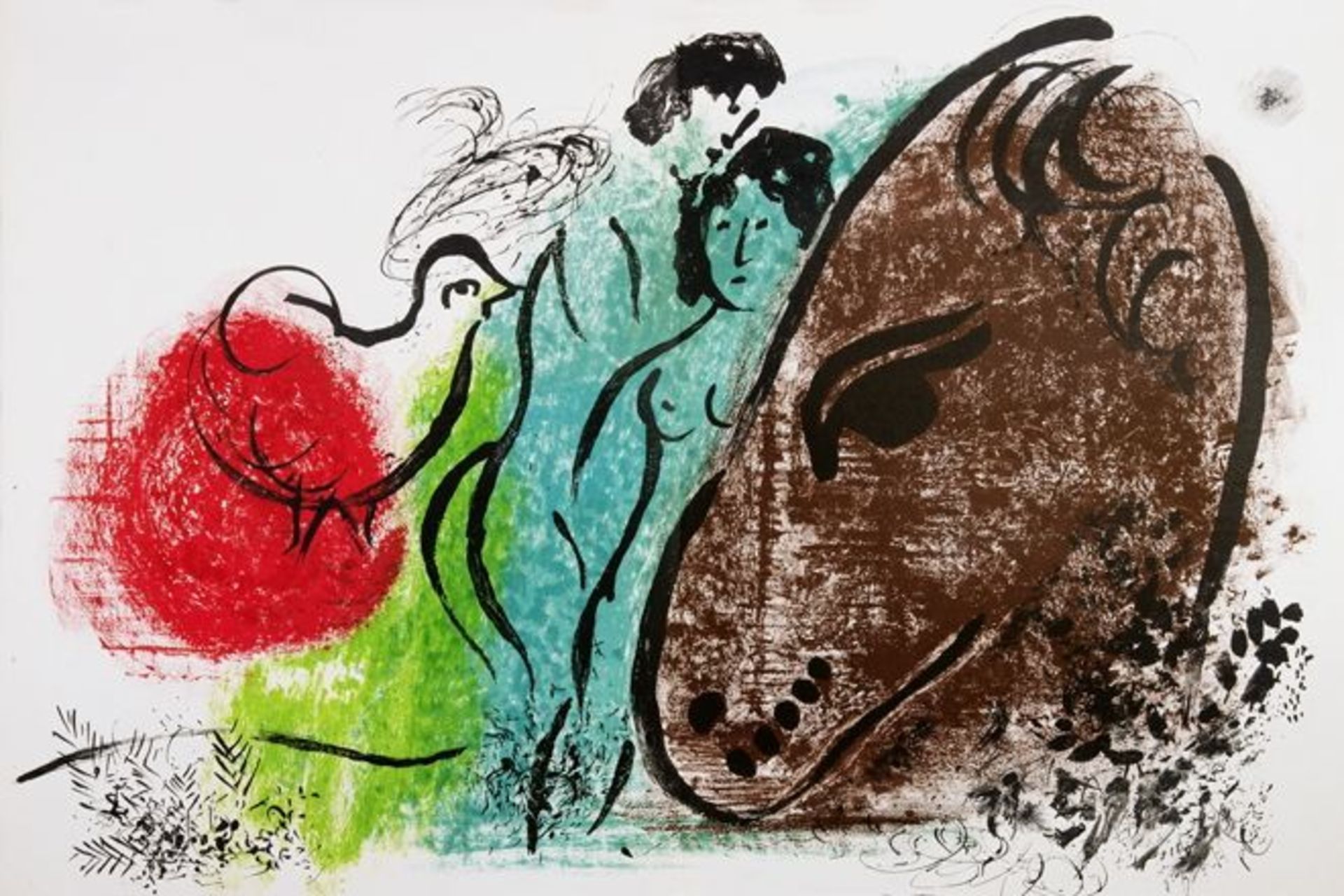 Marc Chagall. Le coq rouge. – Le cheval brun. Zwei Farblithographien. 1952. Je 38,0 : 55,2 cm.