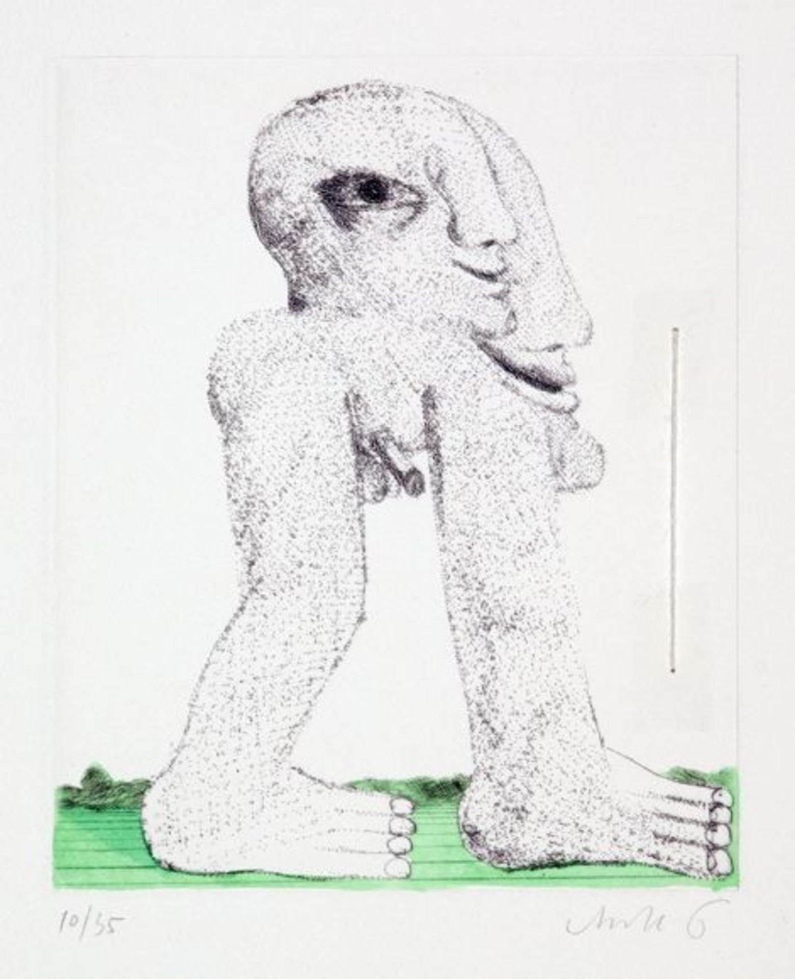 Horst Antes. Zweiköpfige Figur. Radierung, aquarelliert. 1971. 20,0 : 16,4 cm (53,3 : 39,3 cm).