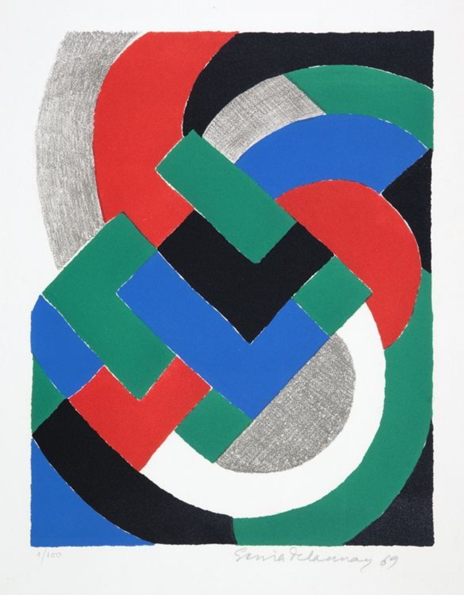 Sonia Delaunay-Terk. Composition. Farblithographie. 1969. 32,3 : 25,3 cm (50,2 : 39,7 cm). Signiert,