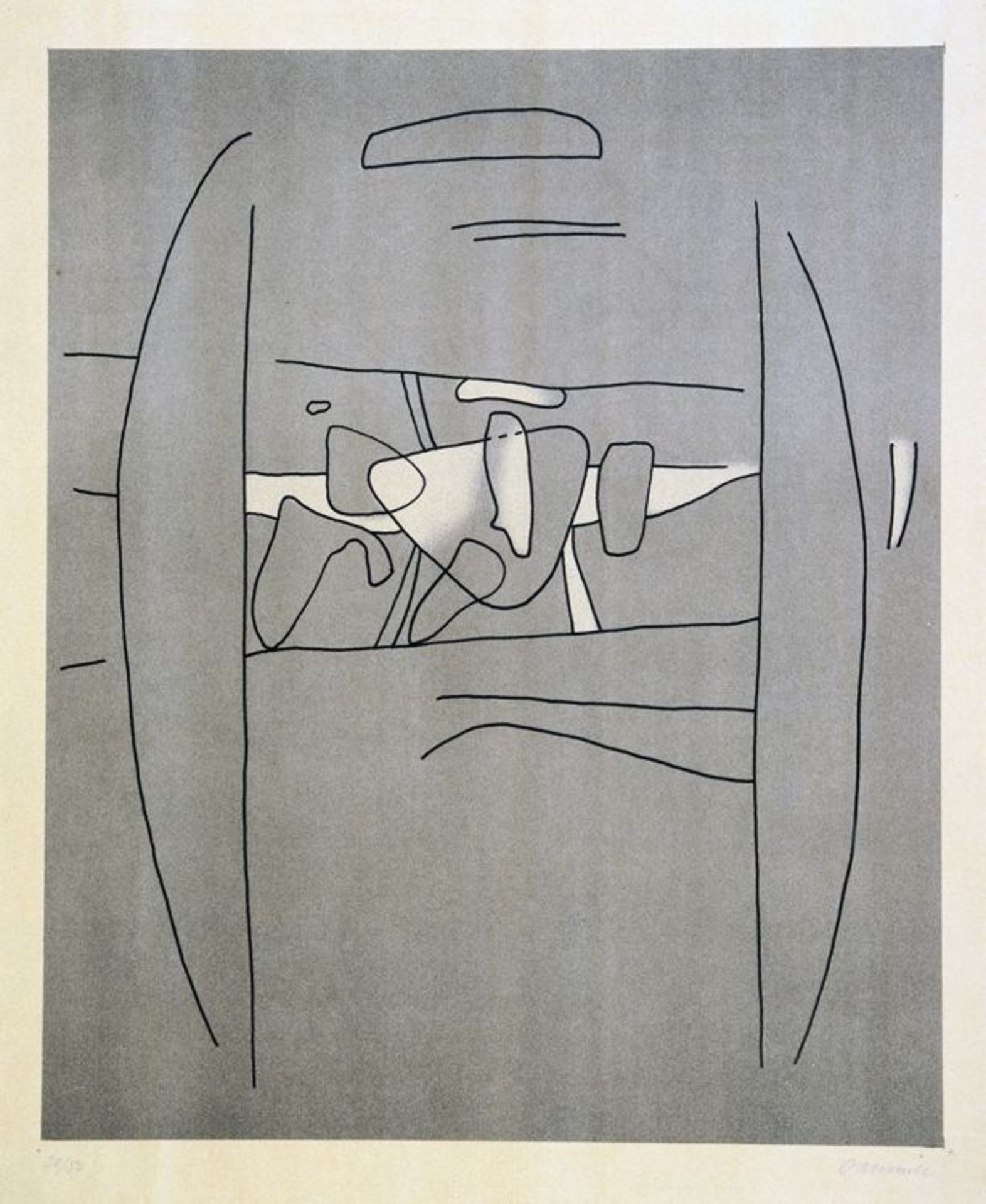 Willi Baumeister. Segmente mit Figurinen. Offsetlithographie. 1936. 38,4 : 31,5 cm (49,4 : 41,0 cm).