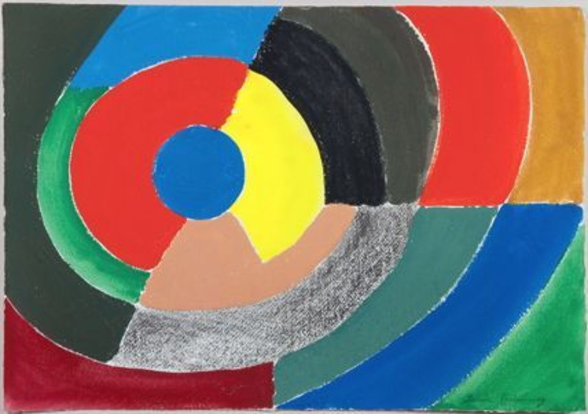 Sonia Delaunay. Composition. Tempera und schwarze Kreide. 31,5 : 45,2 cm. Signiert, rückseitig