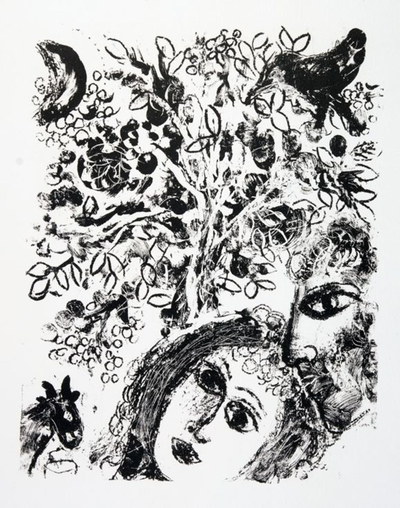 Marc Chagall. Le couple devant l’arbre. Lithographie. 1960.  31,5 : 24,5 cm (47,6 : 32,2 cm).