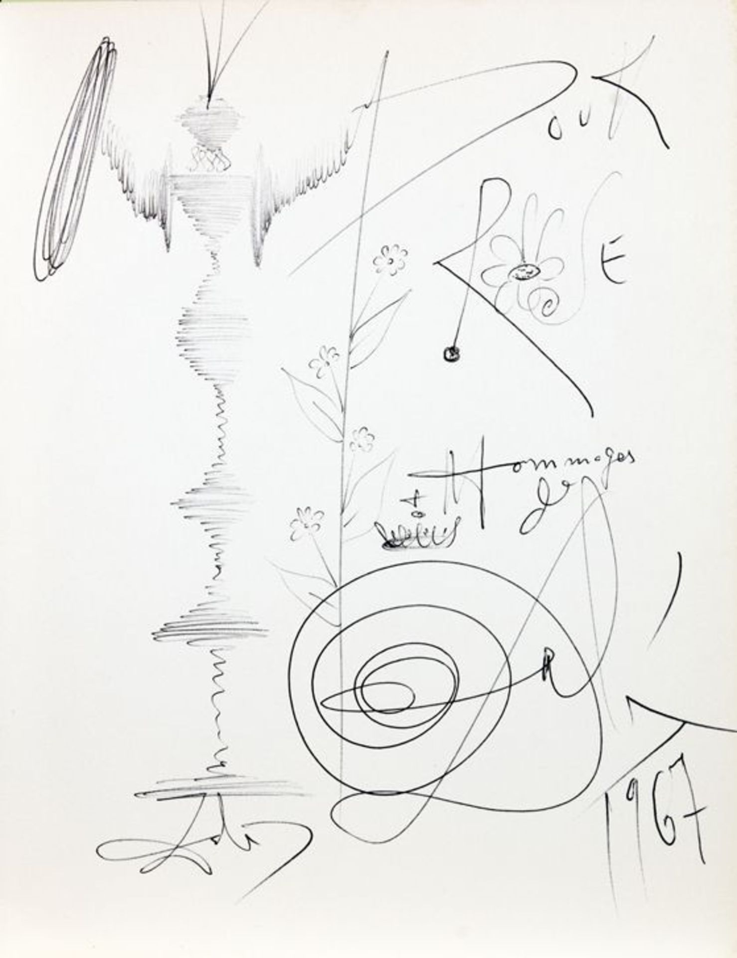 Salvador Dalí. Ohne Titel. Kugelschreiberzeichnung. 1967. 27,5 : 21,3 cm. Signiert, datiert und