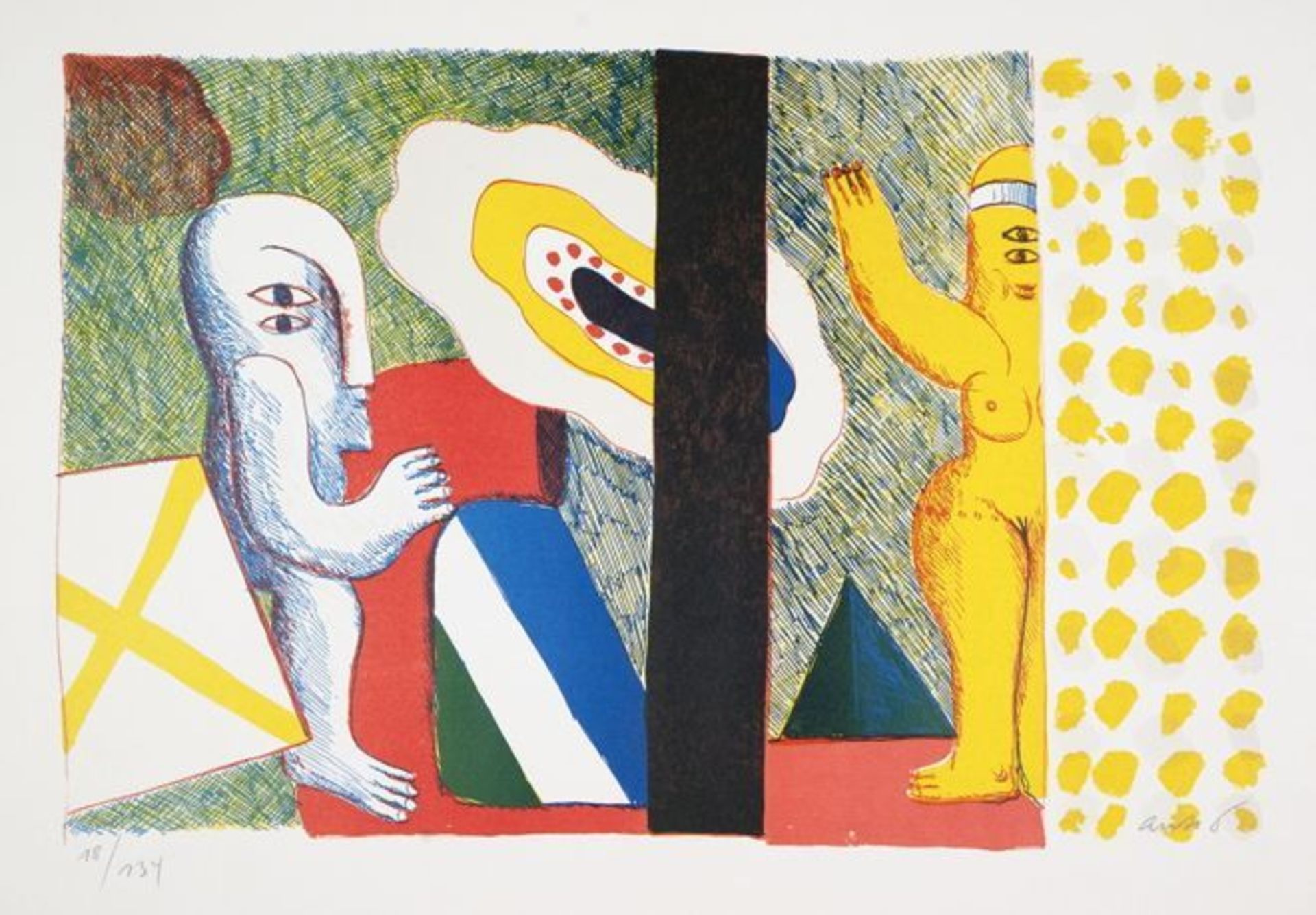 Horst Antes. Paar (Interieur). Farboffsetlithographie. 1964. 27,5 : 41,5 cm (38,5 : 49,5 cm).