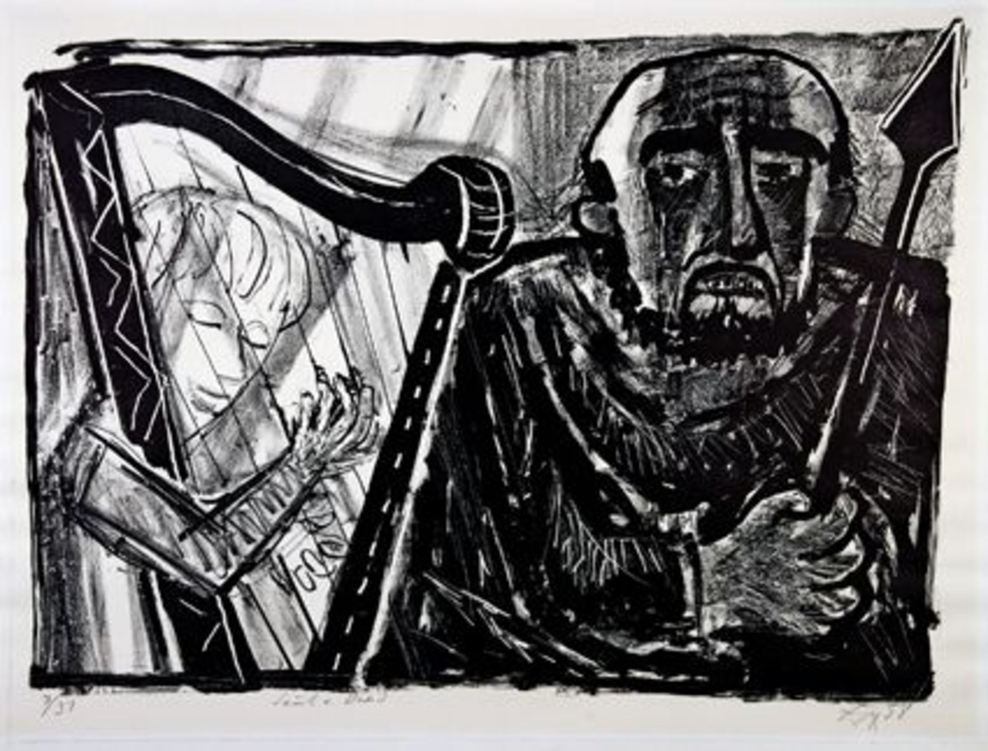 Otto Dix. Saul und David. Lithographie. 1958. 44,5 : 61,2 cm (52,5 : 65,0 cm). Signiert, datiert und