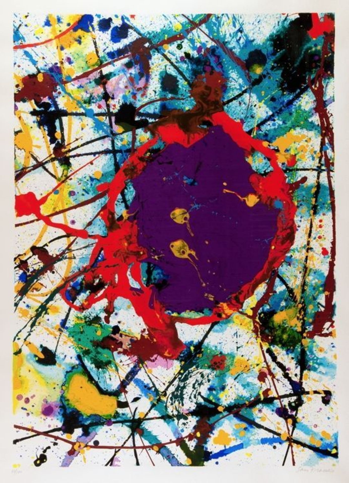 Sam Francis.  Farbserigraphie. 1993. 82,0 : 57,5 cm (108,0 : 73,0 cm). Signiert und nummeriert.