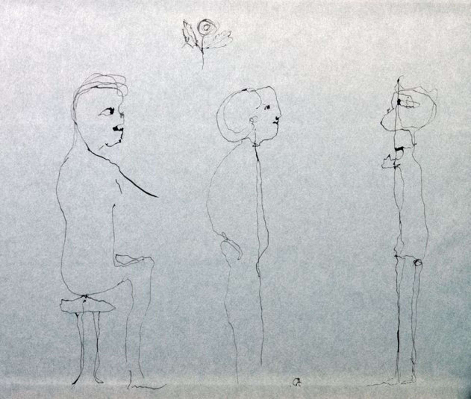 Gerhard Altenbourg. Drei Figuren. Tuschfederzeichnung. 1970. 18,0 : 21,5 cm. Monogrammiert.
