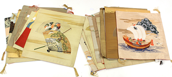 (lot of 20) Japanese embroidered silk fukusa (gift wrapping textiles), 19th/20th century, of