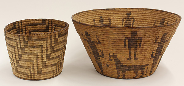(lot of 2) Native American Pima basketry group, one of cylindrical form, the other having a tapered