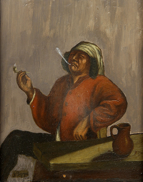 Ferdinand Deppe (American, 1794-1861), Portrait of a Man Smoking, oil on board, signed lower left,