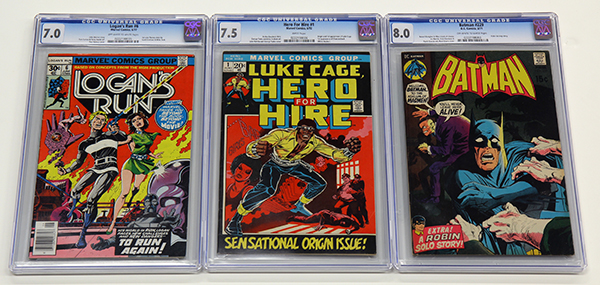 (lot of 3) Marvel Comics and D.C. Comics graded comic books consisting of Logan`s Run #6, 6/77 cgc