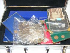 Metal Case With White Metal Coins & Coin Sets