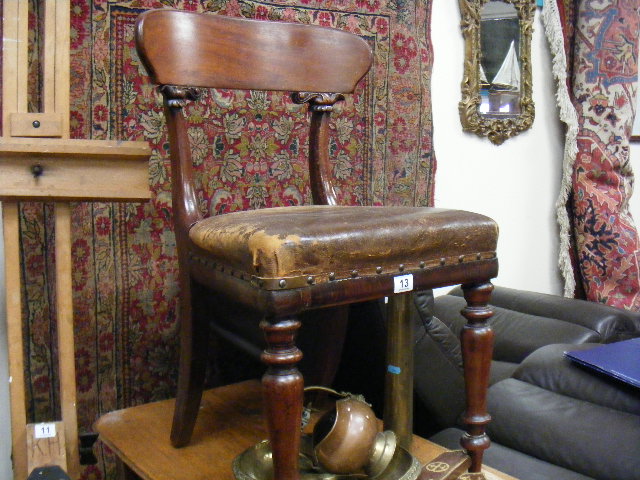 19thC. Desk Chair With Leather Upholstered Seat