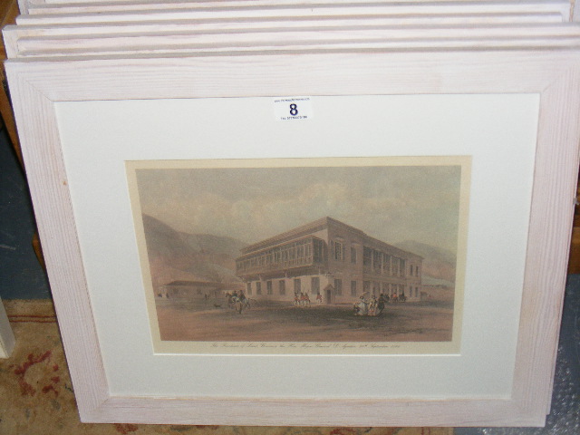 Eight Prints Of Early Hong Kong Mounted & Framed In Wash Frames